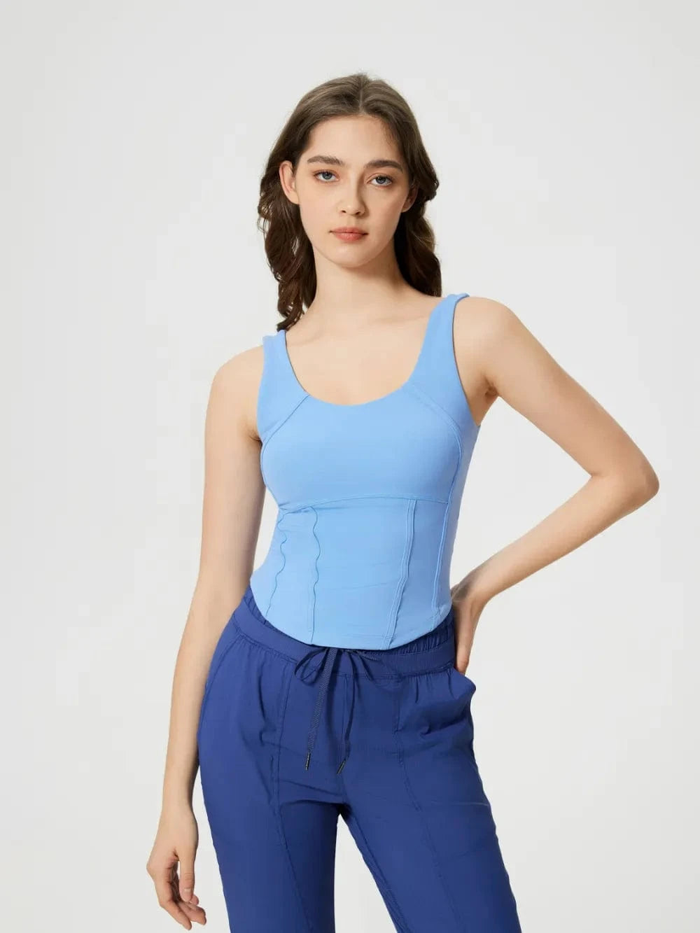Millennia Round Neck Wide Strap Active Tank with Detachable Chest Pads - ShalayeFashion