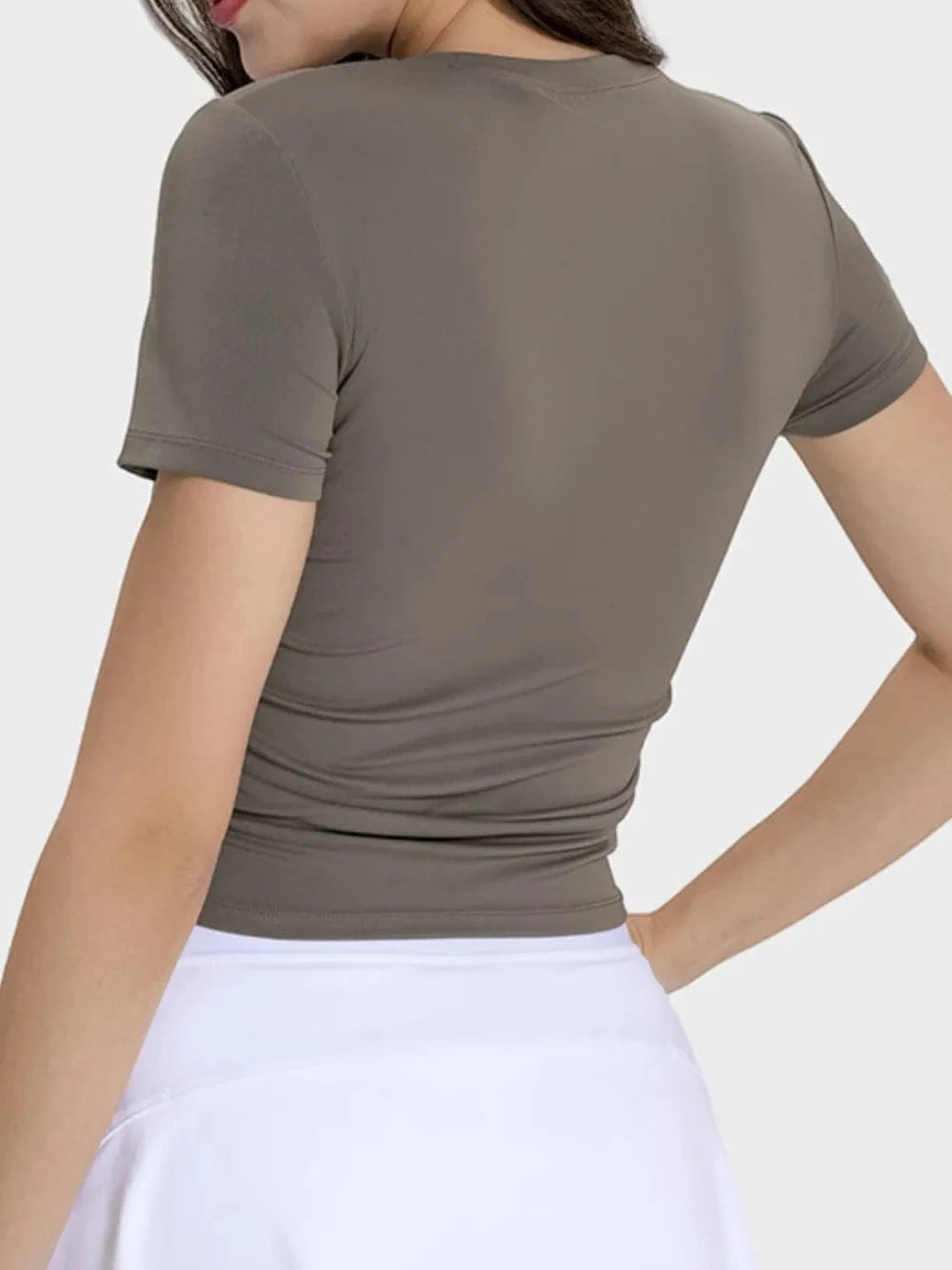 Millennia Ruched Round Neck Short Sleeve Active T-Shirt - ShalayeFashion