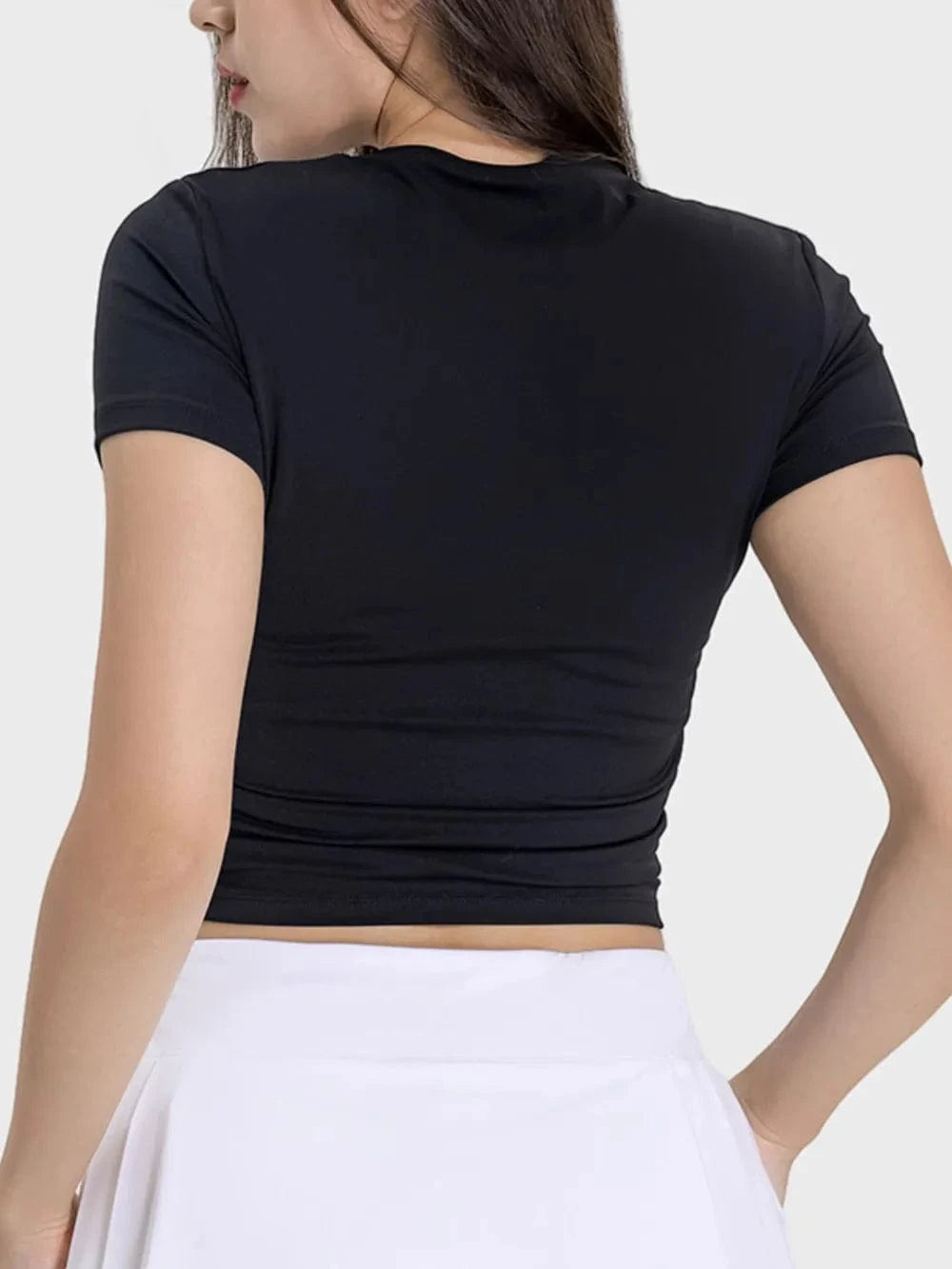 Millennia Ruched Round Neck Short Sleeve Active T-Shirt - ShalayeFashion