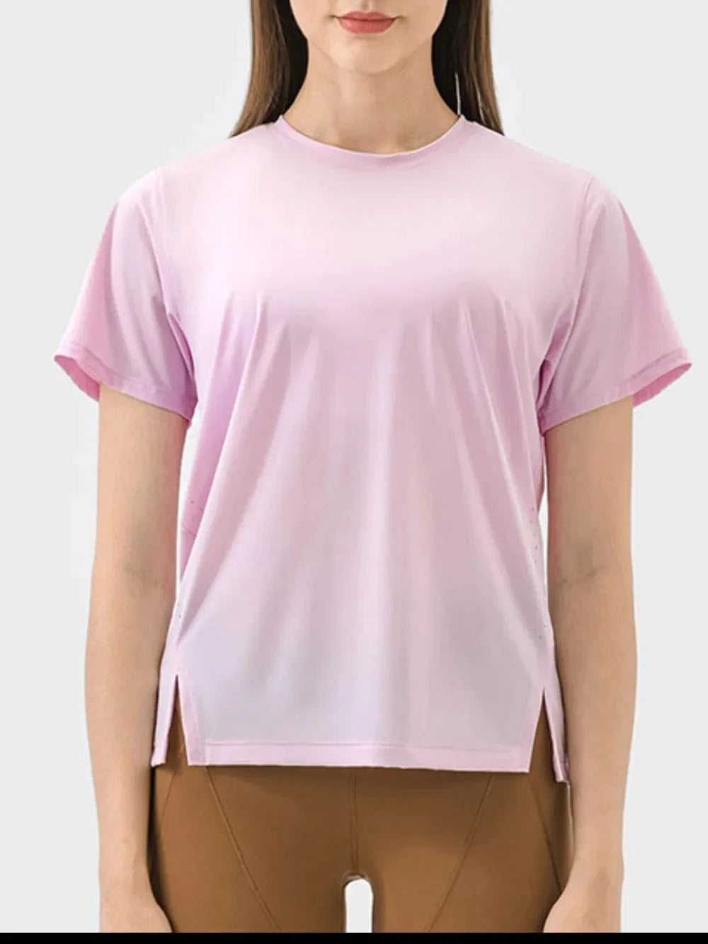 Millennia Slit Round Neck Short Sleeve Active T-Shirt - ShalayeFashion