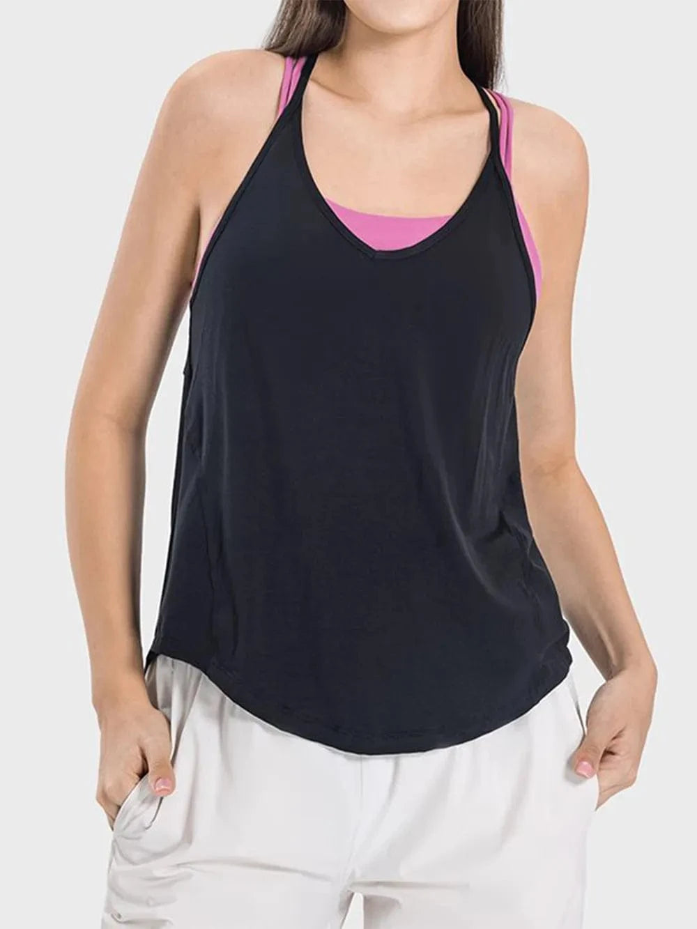 Millennia Slit Spaghetti Strap Scoop Neck Active Cami - ShalayeFashion