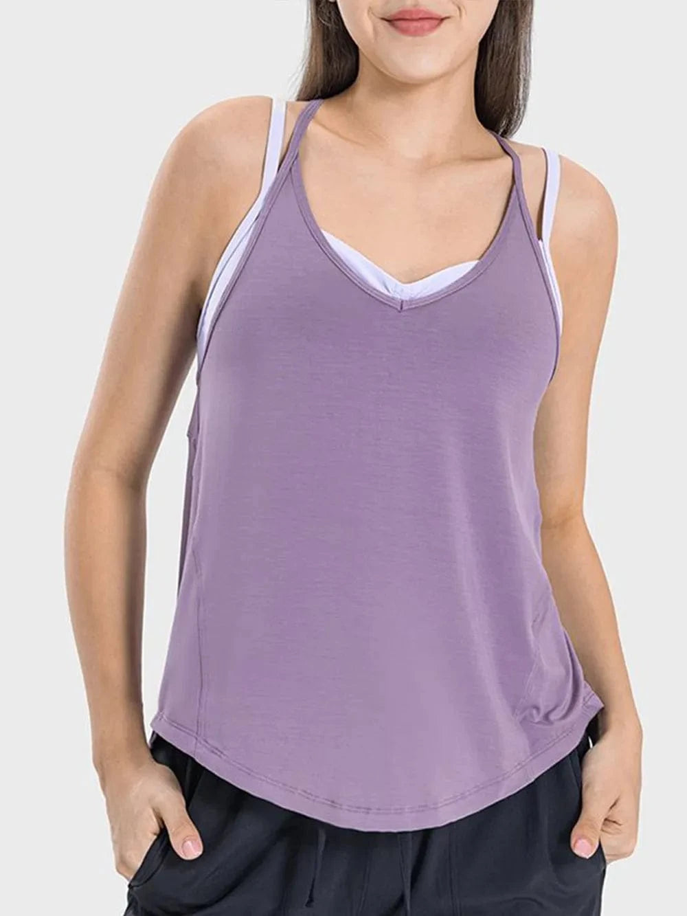 Millennia Slit Spaghetti Strap Scoop Neck Active Cami - ShalayeFashion