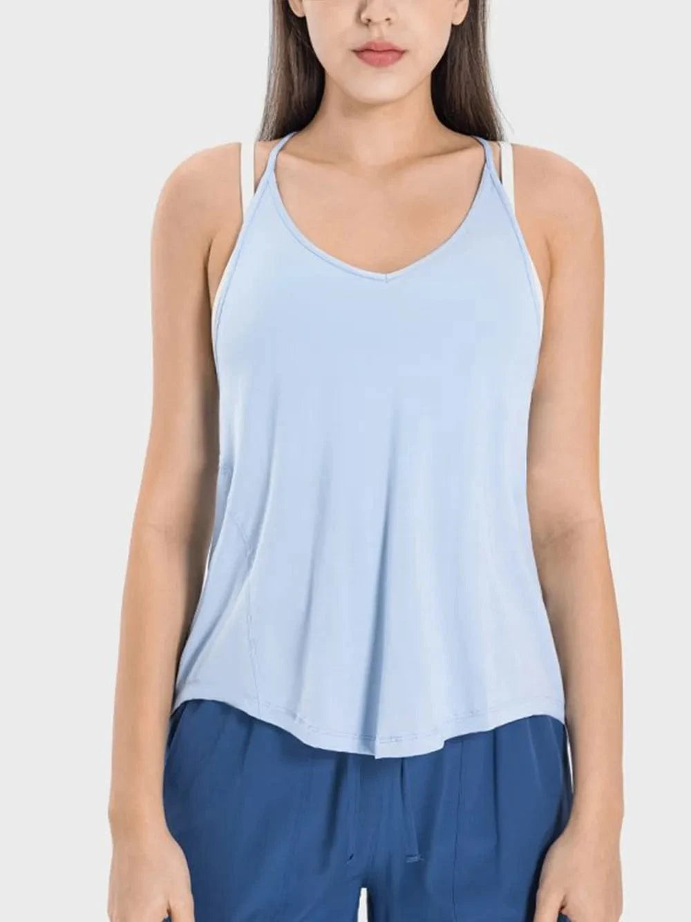 Millennia Slit Spaghetti Strap Scoop Neck Active Cami - ShalayeFashion