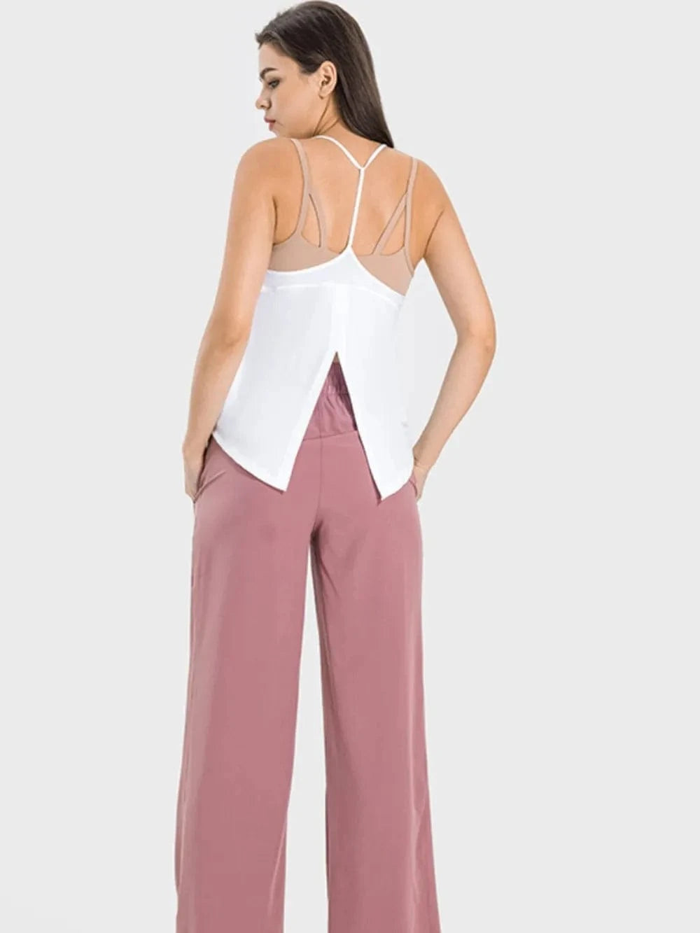 Millennia Slit Spaghetti Strap Scoop Neck Active Cami - ShalayeFashion