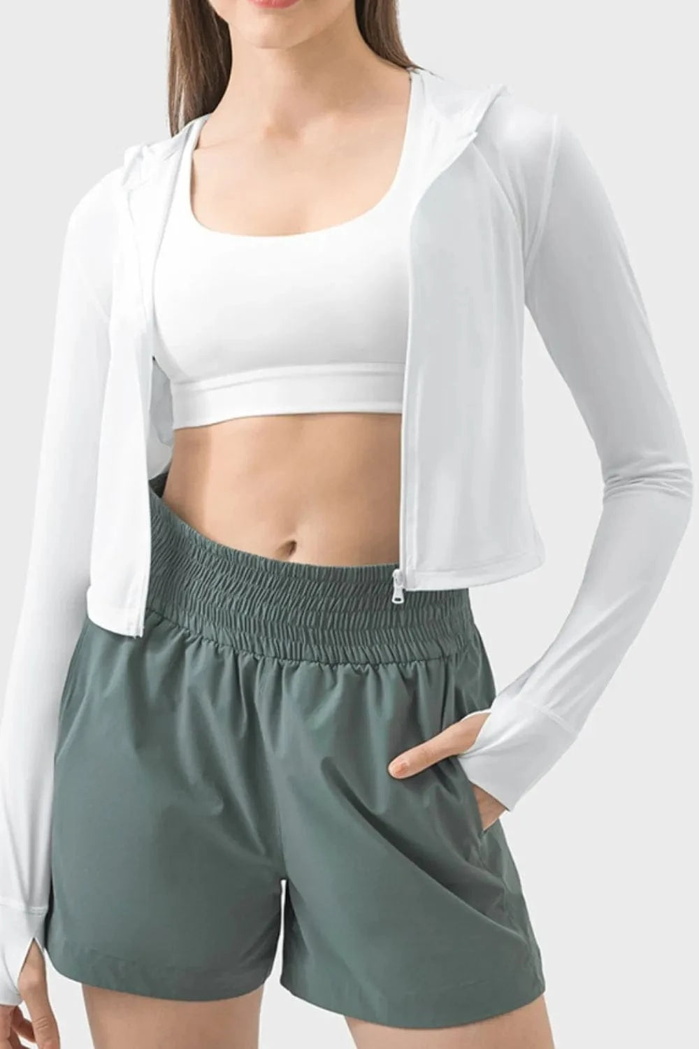 Millennia Zip Up Hooded Long Sleeve Active Outerwear - ShalayeFashion