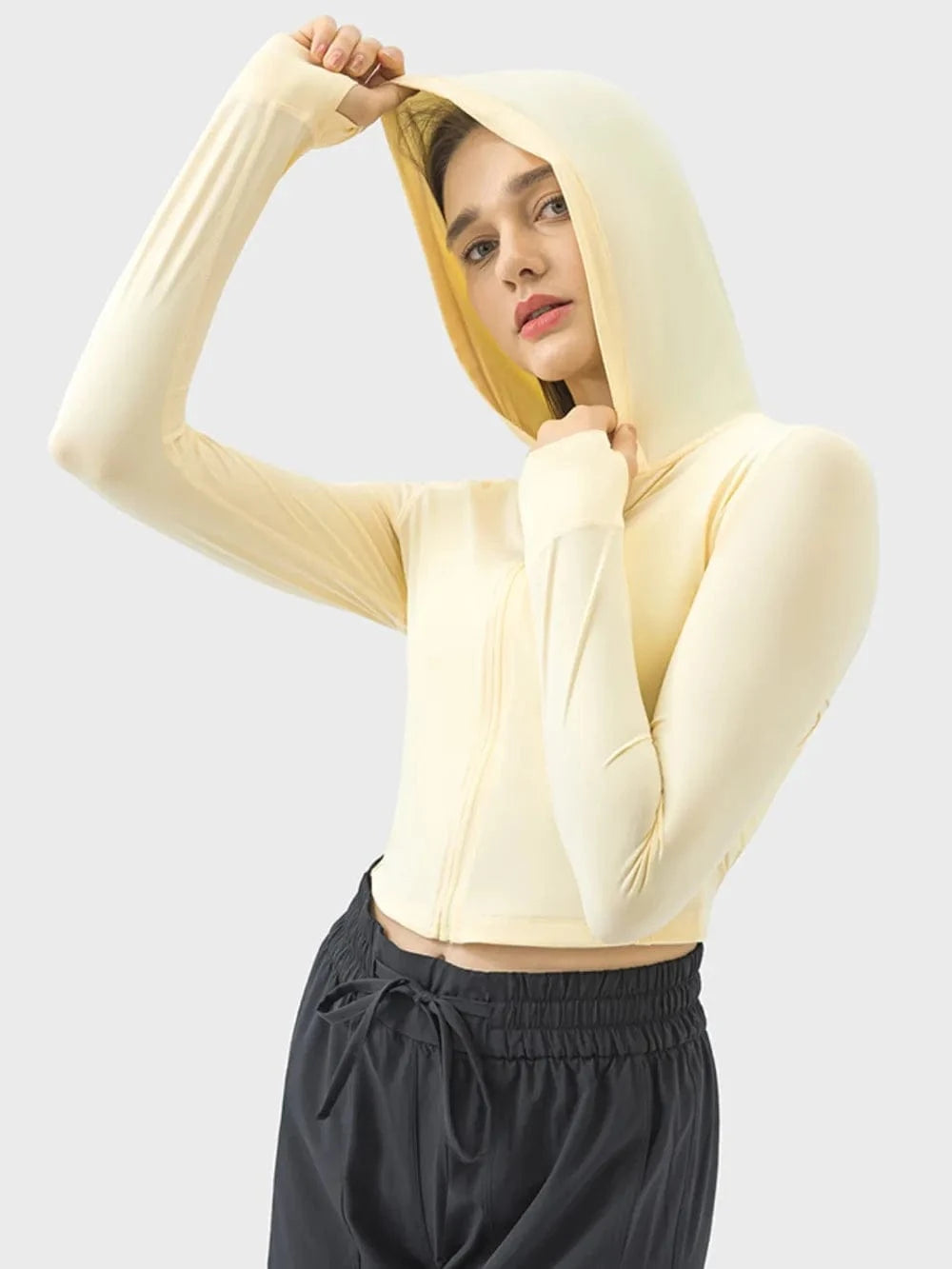 Millennia Zip Up Hooded Long Sleeve Active Outerwear - ShalayeFashion