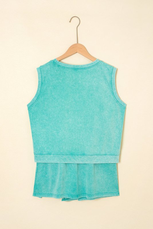 Mint Green Mineral Wash Tank & Skirt - ShalayeFashion