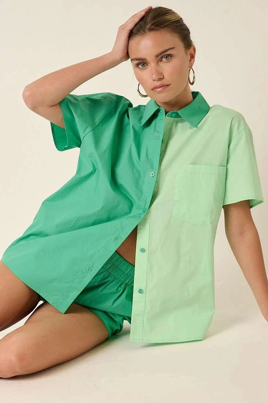 Mittoshop Color Block Short Sleeve Shirt and Shorts Set - ShalayeFashion