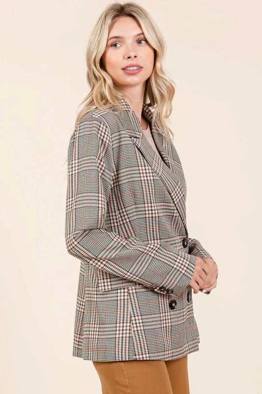 Mittoshop Plaid Double Breasted Relaxed Fit Blazer - ShalayeFashion