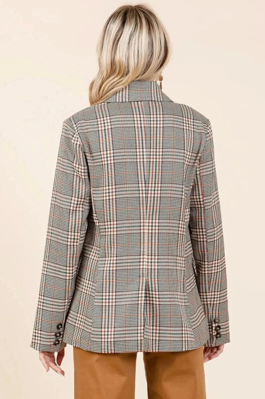 Mittoshop Plaid Double Breasted Relaxed Fit Blazer - ShalayeFashion