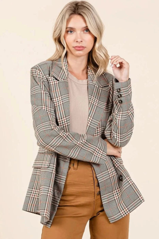 Mittoshop Plaid Double Breasted Relaxed Fit Blazer - ShalayeFashion