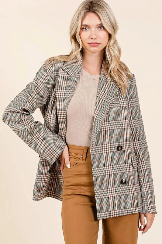 Mittoshop Plaid Double Breasted Relaxed Fit Blazer - ShalayeFashion
