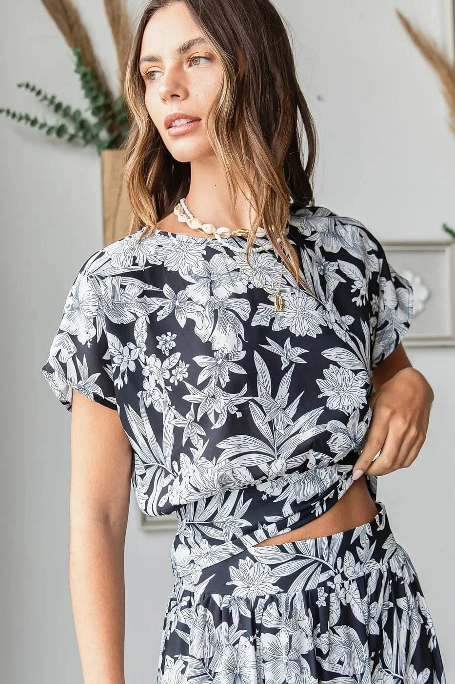 Mittoshop Tropical Print Top and Skirt Set - ShalayeFashion