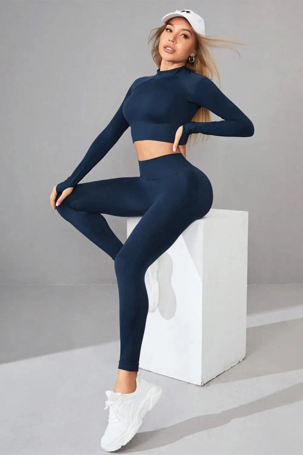 Mock Neck Long Sleeve Top and Pants Active Set - ShalayeFashion