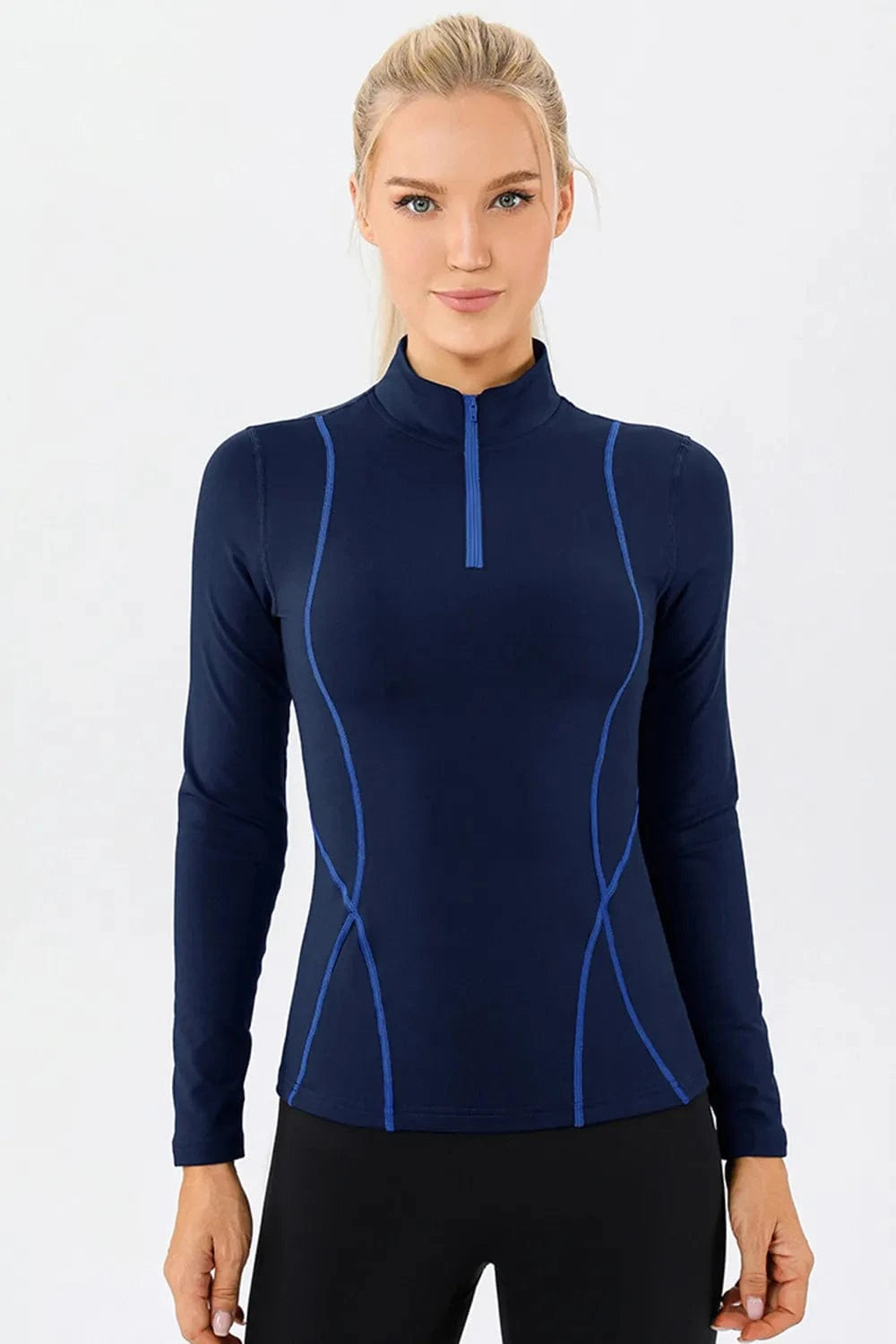 Mock Neck Quarter Zip Active T-Shirt - ShalayeFashion