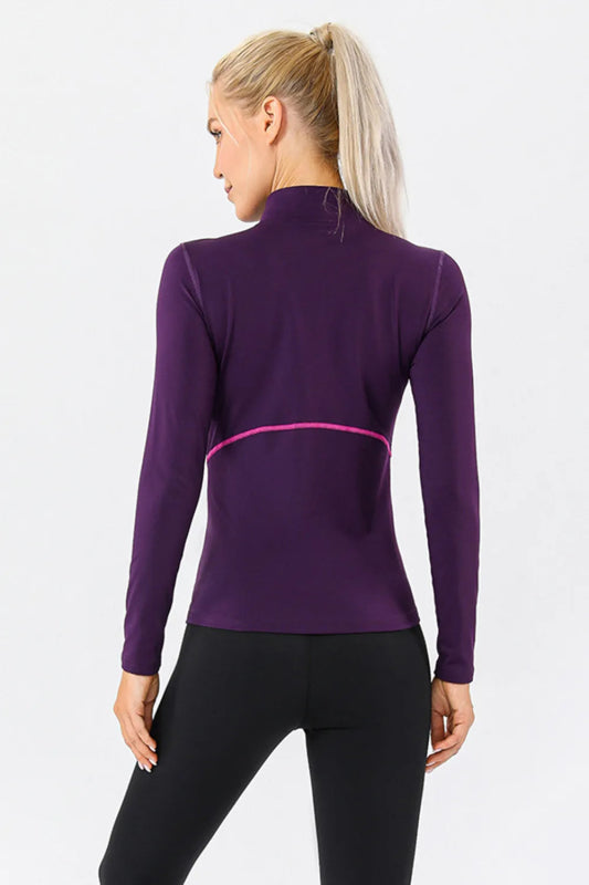Mock Neck Quarter Zip Active T-Shirt - ShalayeFashion