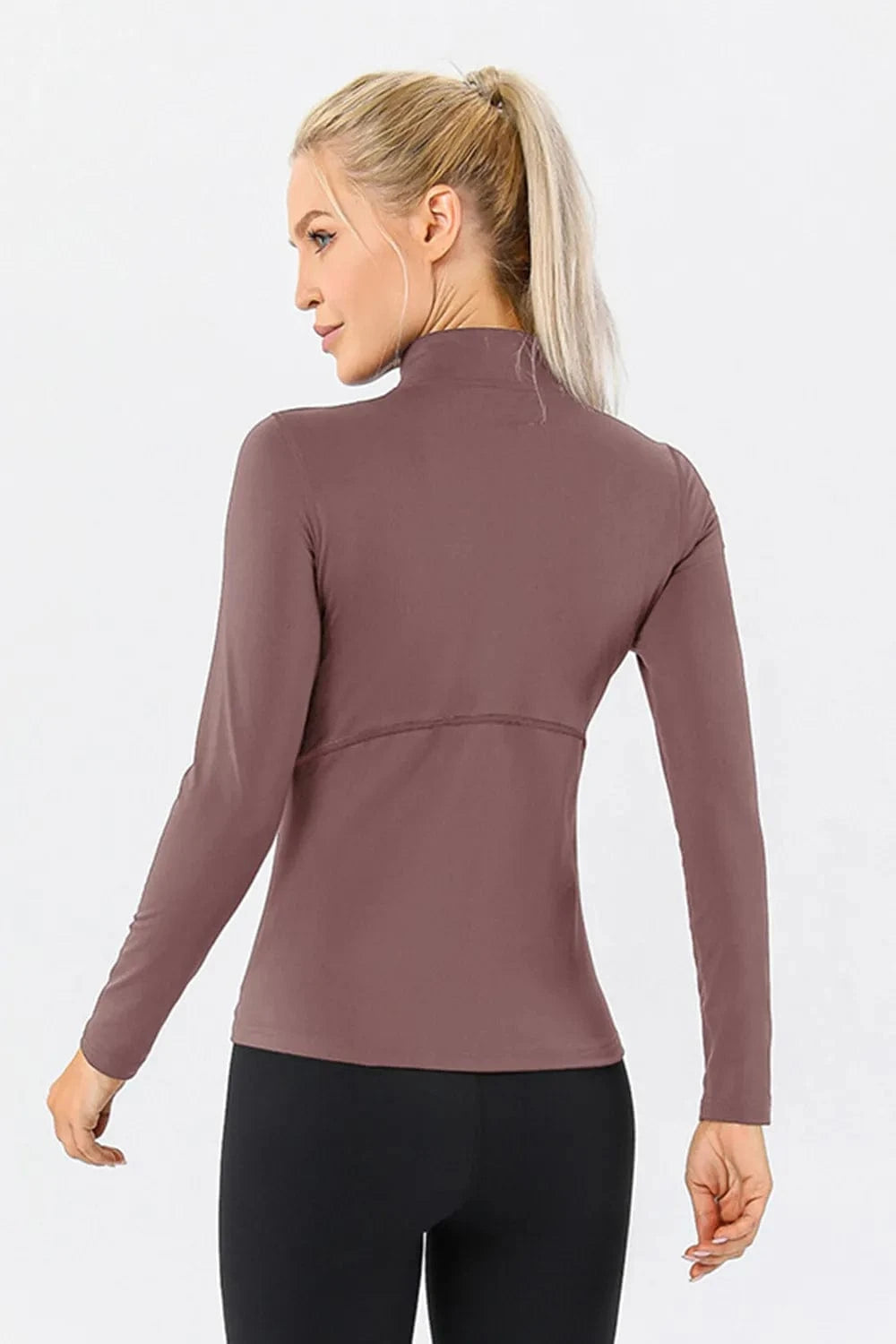 Mock Neck Quarter Zip Active T-Shirt - ShalayeFashion