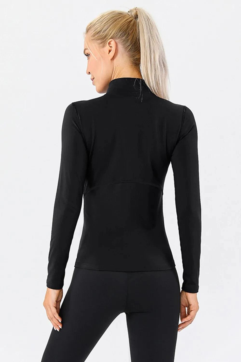 Mock Neck Quarter Zip Active T-Shirt - ShalayeFashion