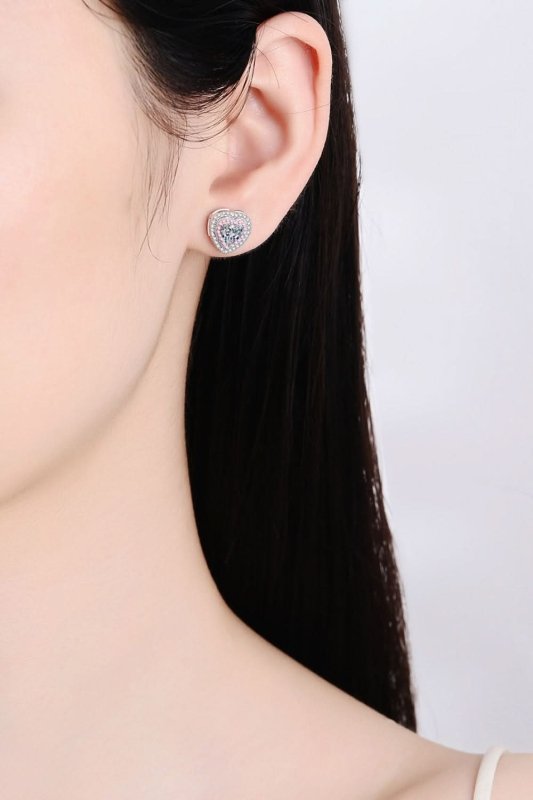 Moissanite Heart - Shaped Stud Earrings - ShalayeFashion