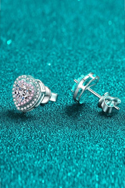 Moissanite Heart - Shaped Stud Earrings - ShalayeFashion