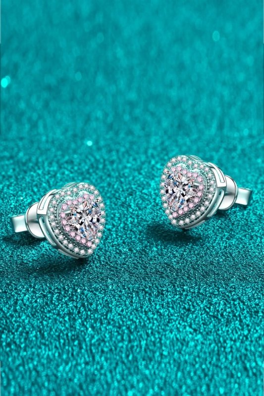 Moissanite Heart - Shaped Stud Earrings - ShalayeFashion