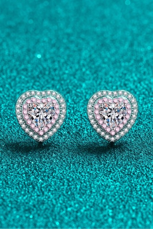 Moissanite Heart - Shaped Stud Earrings - ShalayeFashion