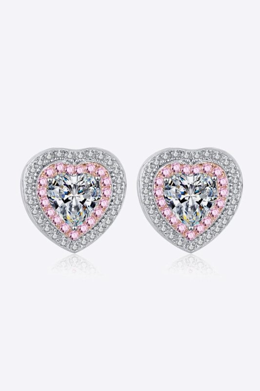 Moissanite Heart - Shaped Stud Earrings - ShalayeFashion