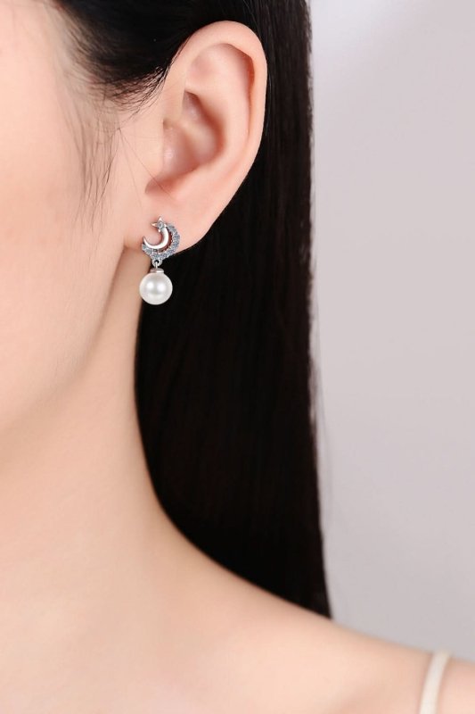 Moissanite Pearl Drop Earrings - ShalayeFashion