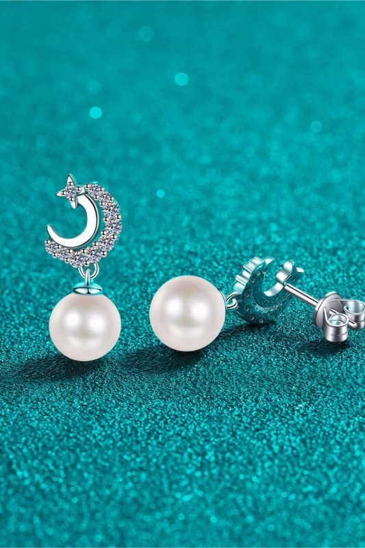 Moissanite Pearl Drop Earrings - ShalayeFashion