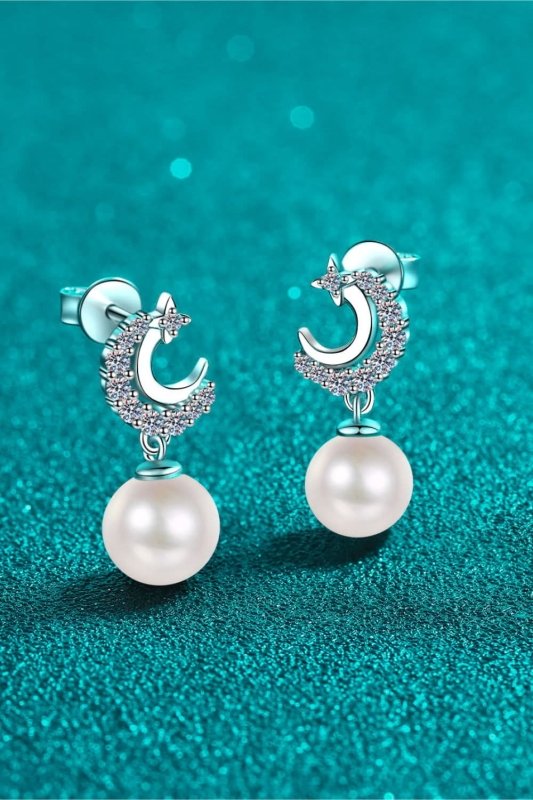 Moissanite Pearl Drop Earrings - ShalayeFashion