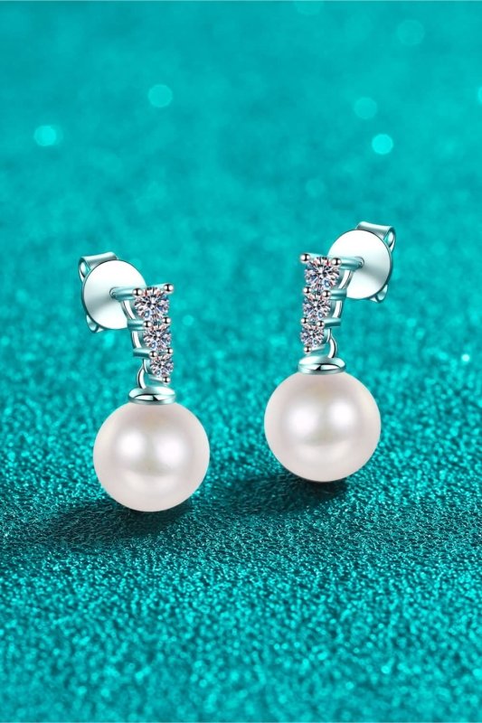 Moissanite Pearl Drop Earrings - ShalayeFashion