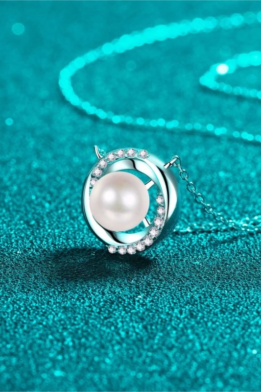 Moissanite Pearl Rhodium - Plated Necklace - ShalayeFashion