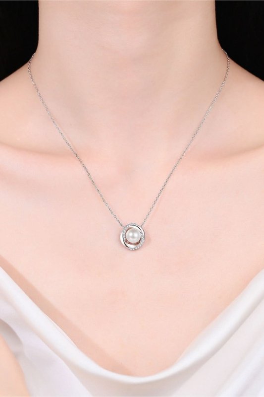 Moissanite Pearl Rhodium - Plated Necklace - ShalayeFashion