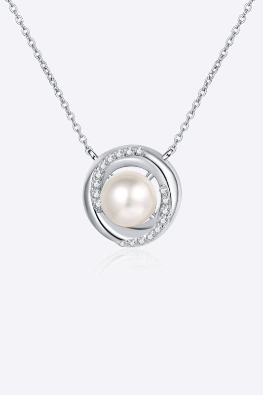 Moissanite Pearl Rhodium - Plated Necklace - ShalayeFashion