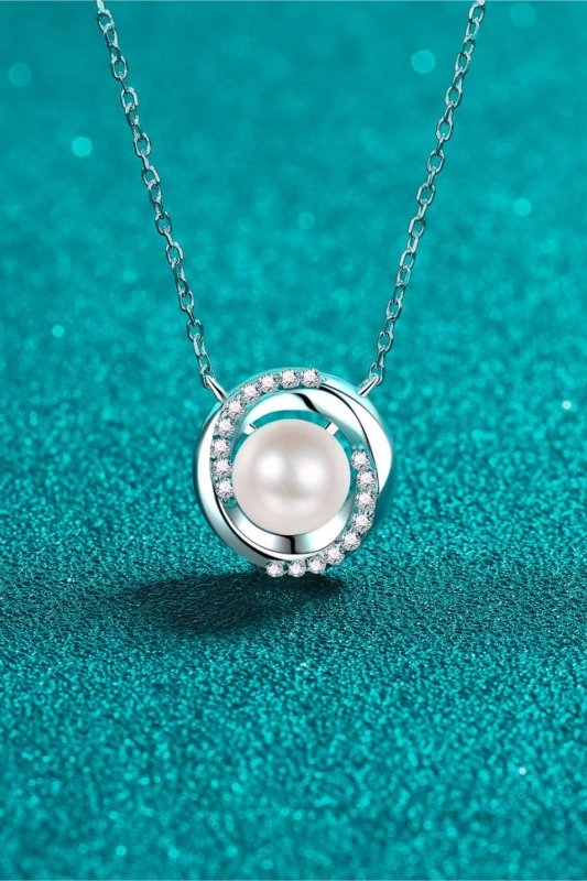 Moissanite Pearl Rhodium - Plated Necklace - ShalayeFashion