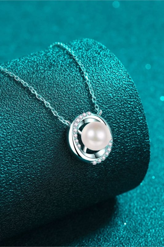 Moissanite Pearl Rhodium - Plated Necklace - ShalayeFashion