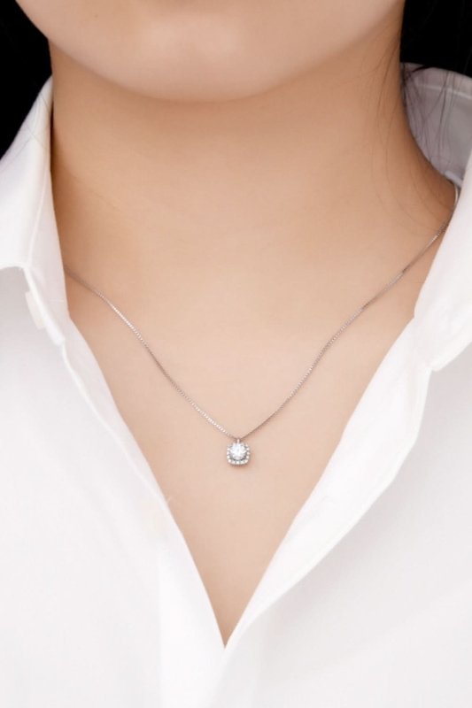 Moissanite Pendant Platinum - Plated Necklace - ShalayeFashion