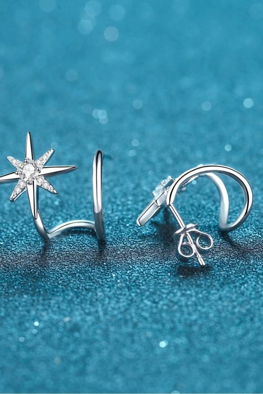 Moissanite Star Rhodium - Plated Earrings - ShalayeFashion