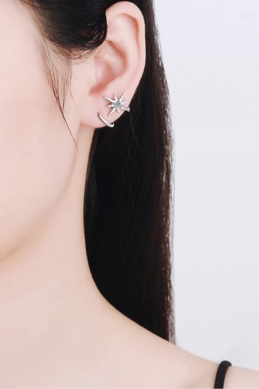 Moissanite Star Rhodium - Plated Earrings - ShalayeFashion