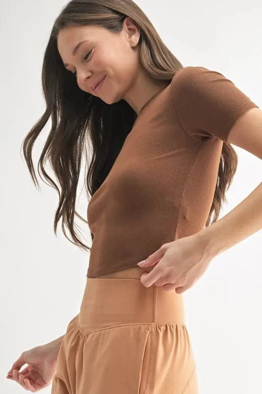 MONO B Essential Micro - ribbed Cropped Athleisure Tee - ShalayeFashion