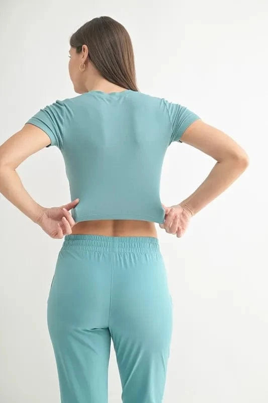 MONO B Essential Micro - ribbed Cropped Athleisure Tee - ShalayeFashion