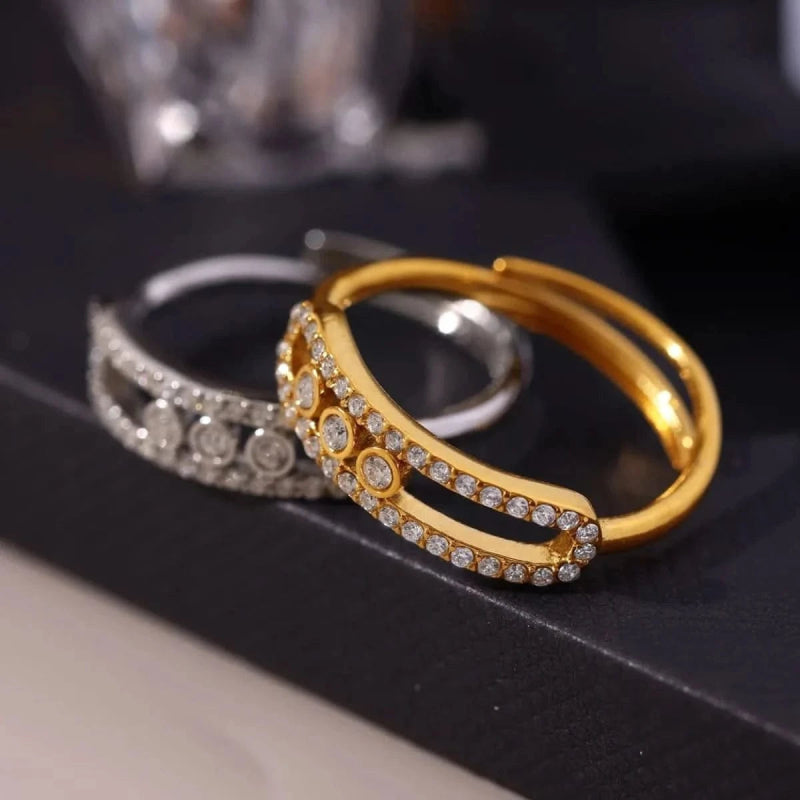 Moving Crystal Bar Necklace and Ring Jewelry Set - ShalayeFashion