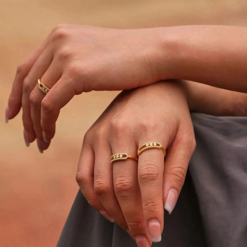 Moving Crystal Bar Necklace and Ring Jewelry Set - ShalayeFashion