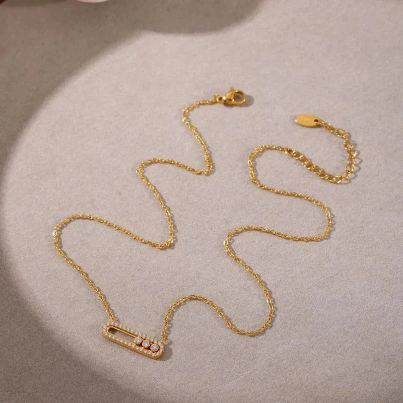 Moving Crystal Bar Necklace and Ring Jewelry Set - ShalayeFashion