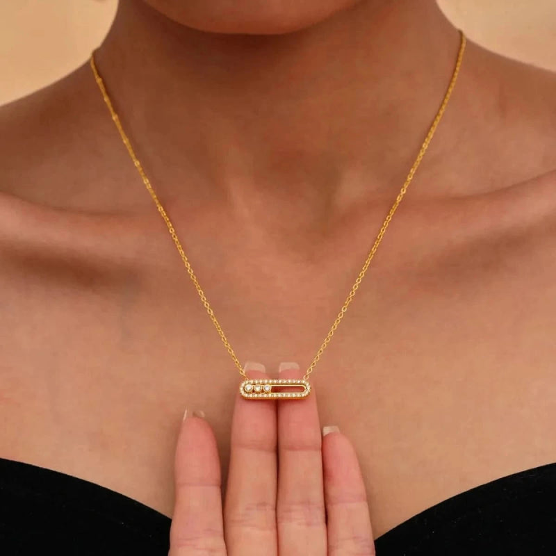 Moving Crystal Bar Necklace and Ring Jewelry Set - ShalayeFashion