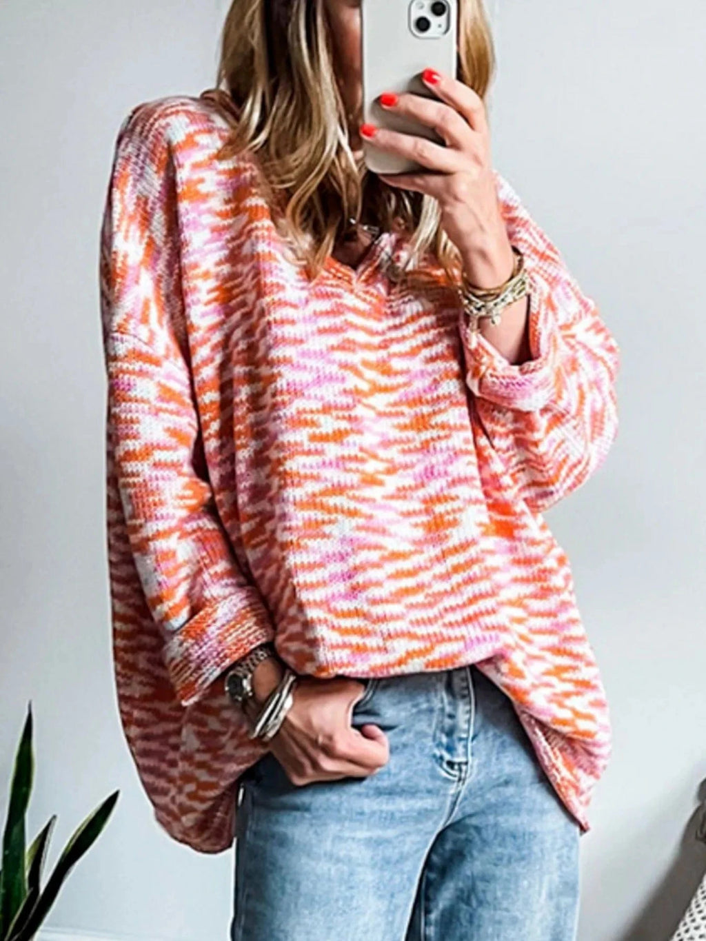 Multi - Color V - Neck Sweater - ShalayeFashion