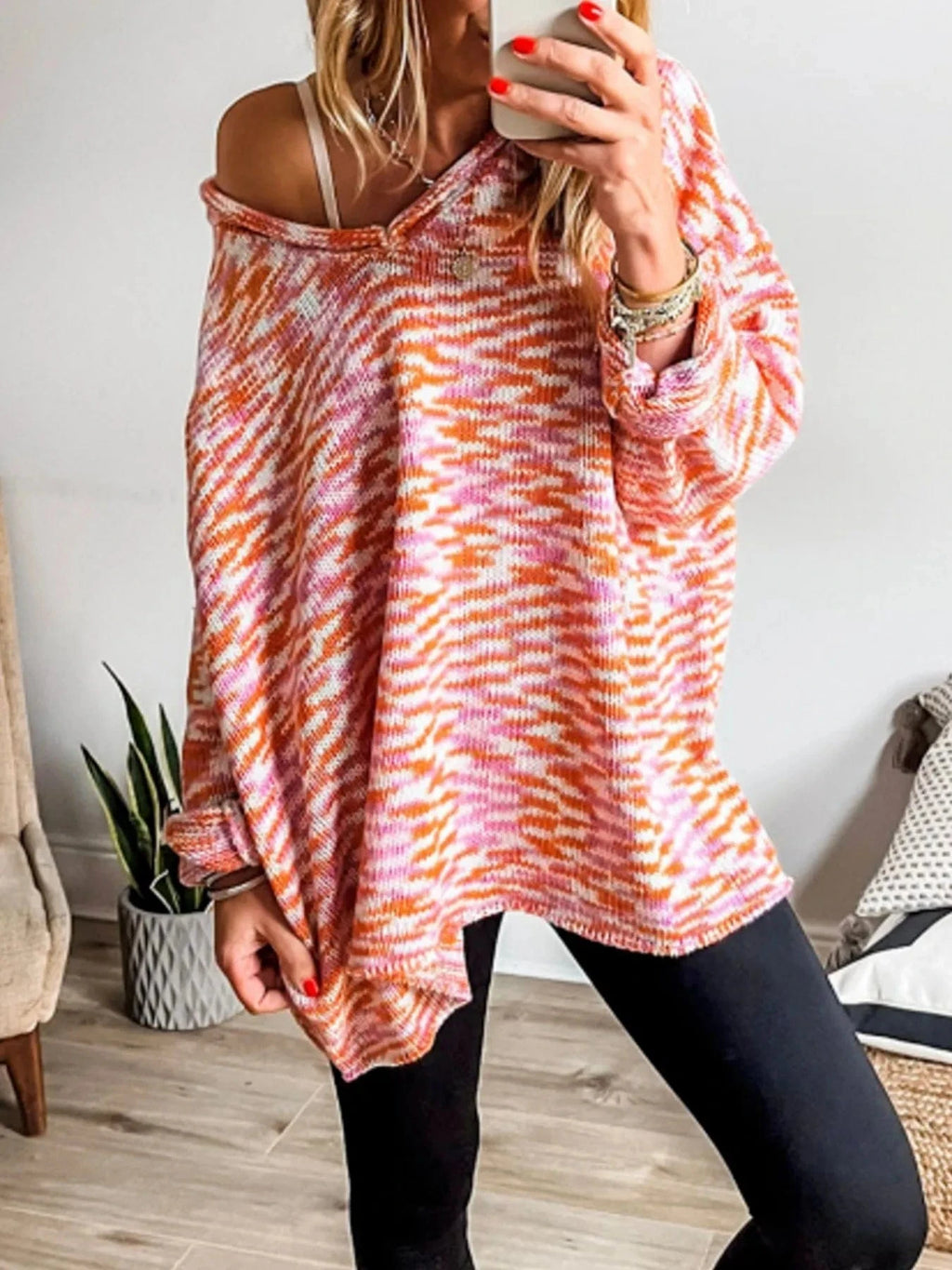 Multi - Color V - Neck Sweater - ShalayeFashion