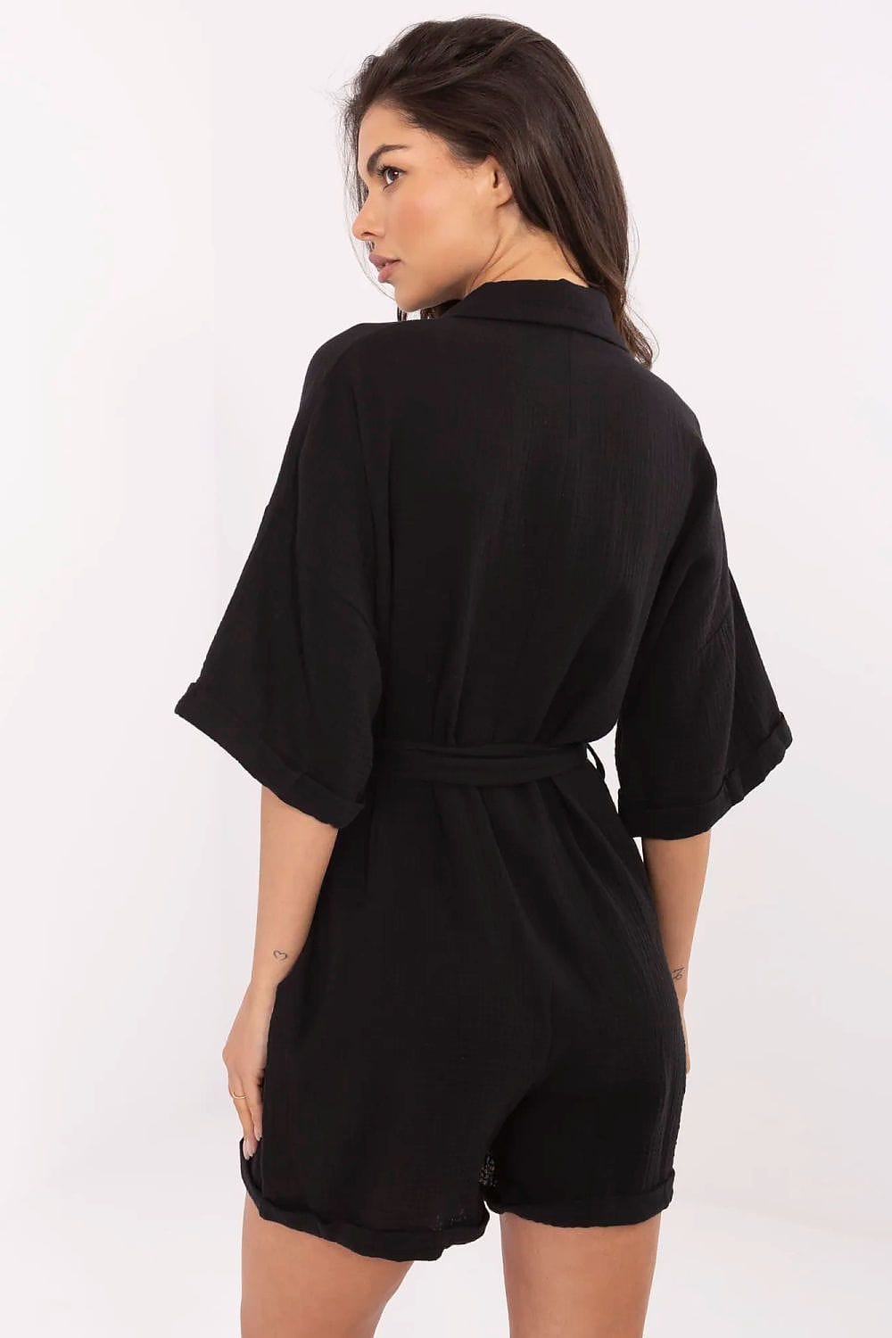 Muslin Cotton Jumpsuit Button Front Belt - ShalayeFashion