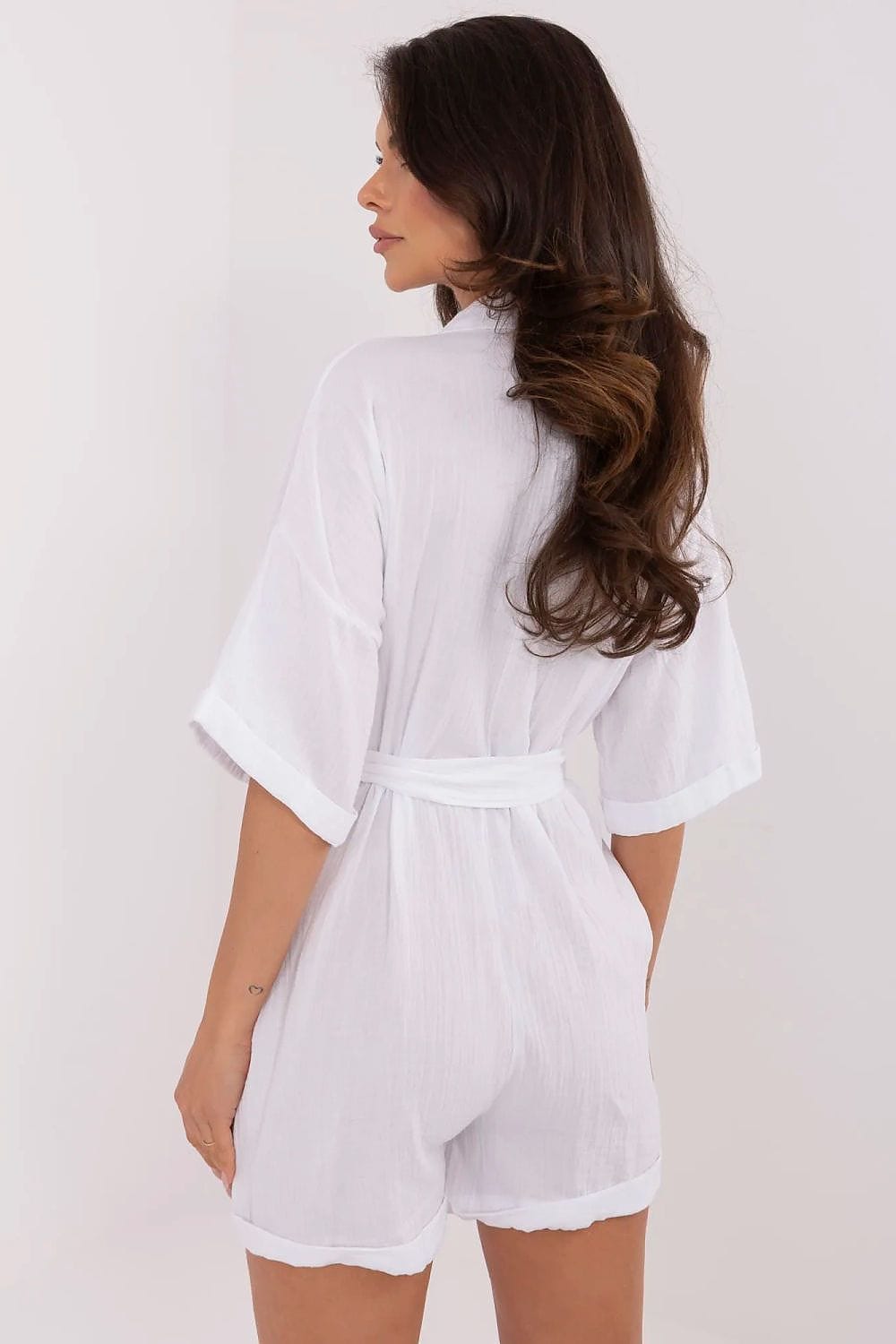 Muslin Cotton Jumpsuit Button Front Belt - ShalayeFashion