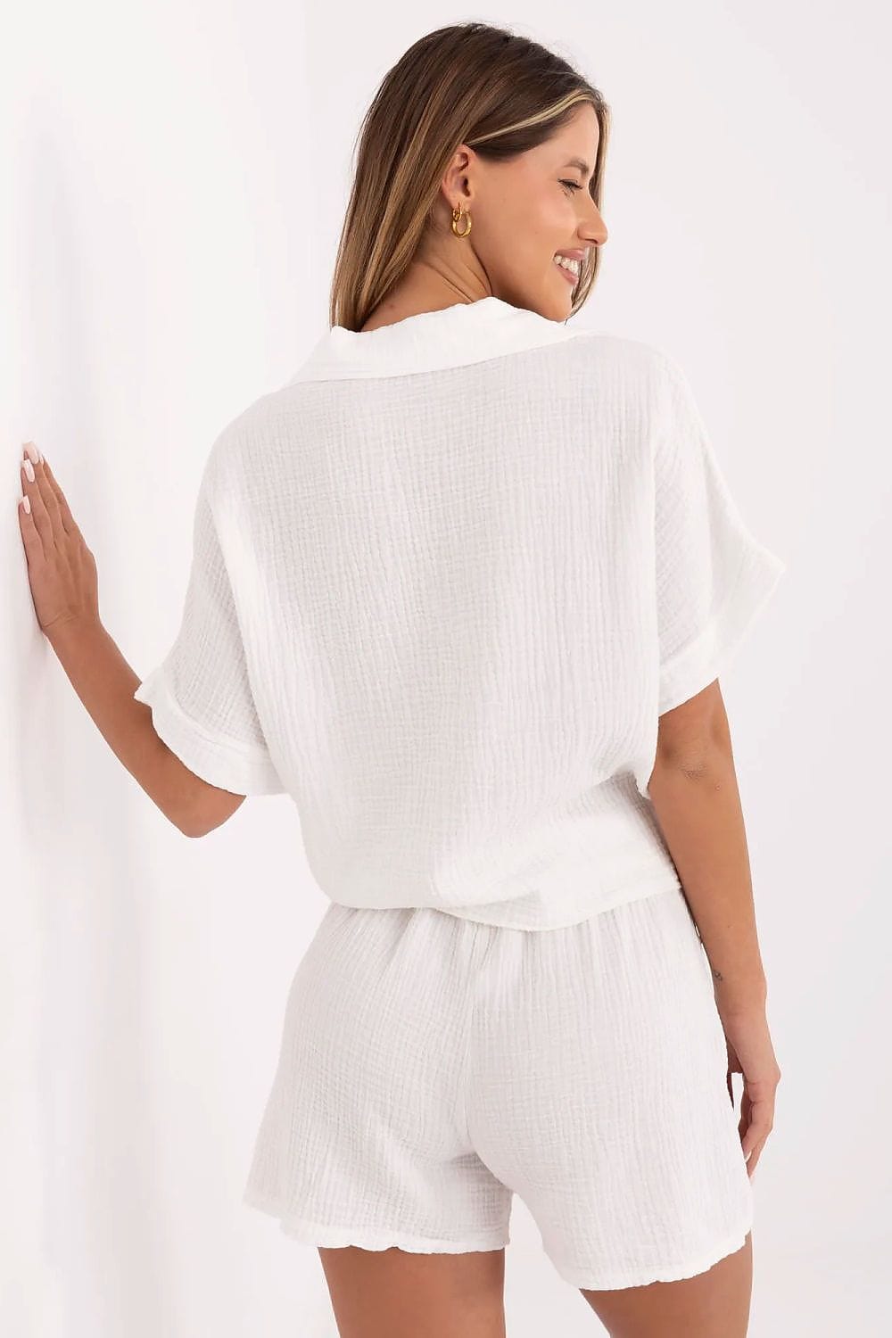 Muslin Cotton Shorts High Waist Wide - ShalayeFashion